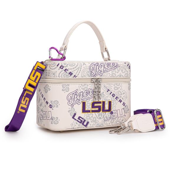 LSU Tigers Vanity Beige Top Handle Bag w/ Strap and Keychain *Brand NEW* - Picture 1 of 8